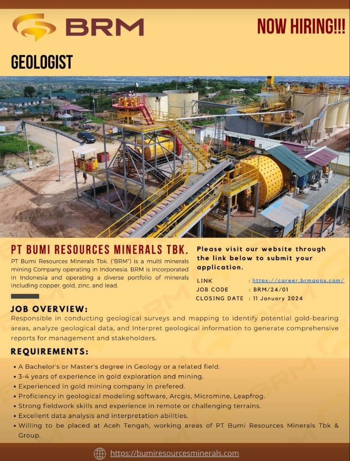 Lowongan Kerja Januari 2024 di PT Bumi Resources Minerals Tbk