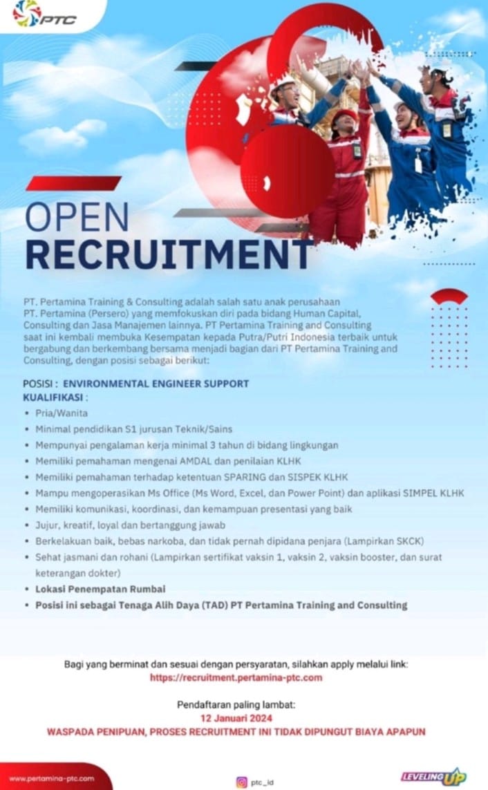 Lowongan Kerja Januari 2024 di PT Pertamina Training & Consulting