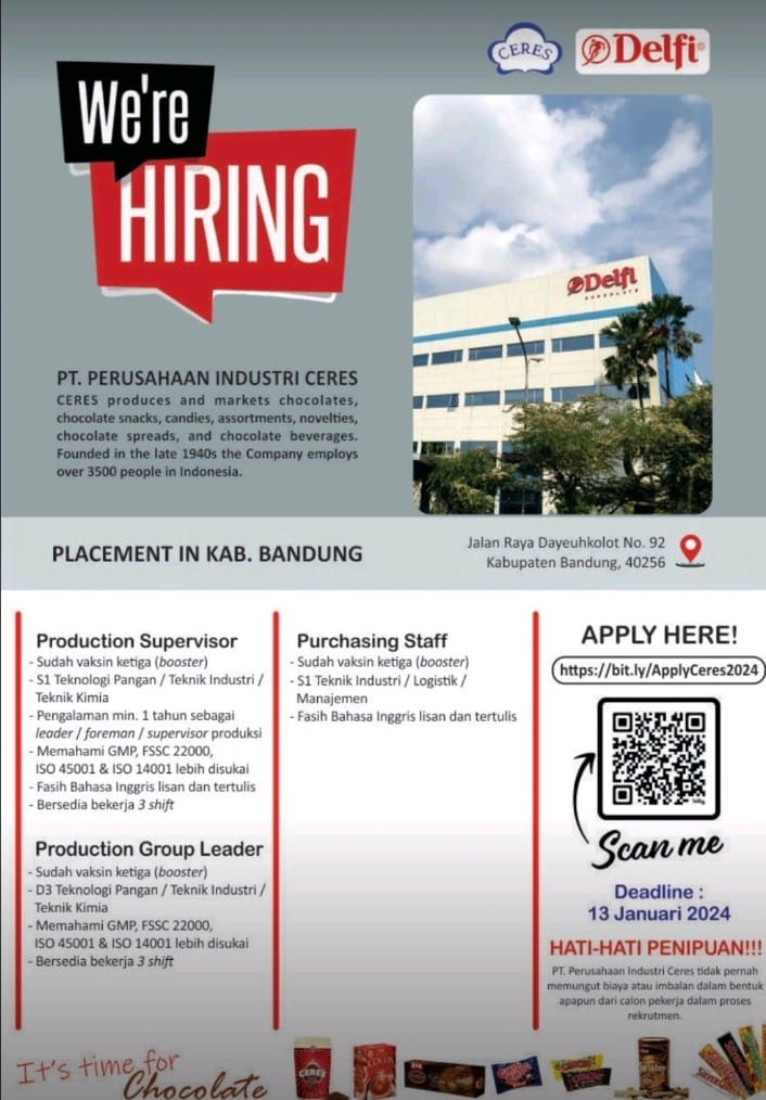 Lowongan Kerja Januari 2024 di PT Perusahaan Industri Ceres 1